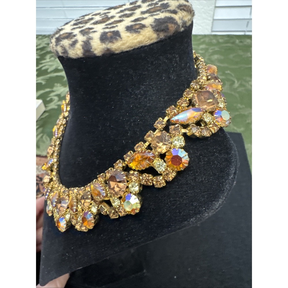 Rare Juliana D&E 1960's AB Champagne Marquis Rhinestone Cocktail Necklace Collar - Picture 16 of 16